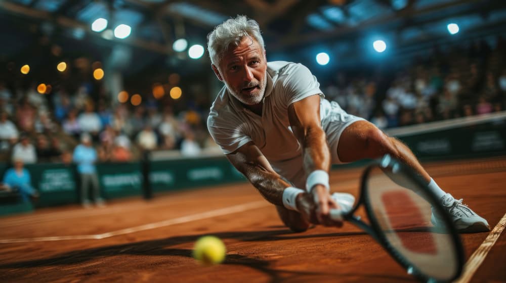 Hombre de mediana edad jugando pádel